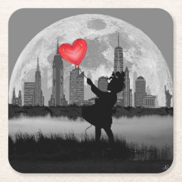 NEW YORK Full Moon Girl Heart Ballong Pappersunder Underlägg Papper Kvadrat