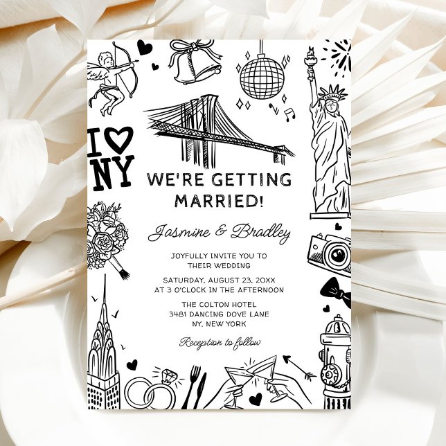 New York Fun Doodle Wedding Inbjudningar (Skapare uppladdad)
