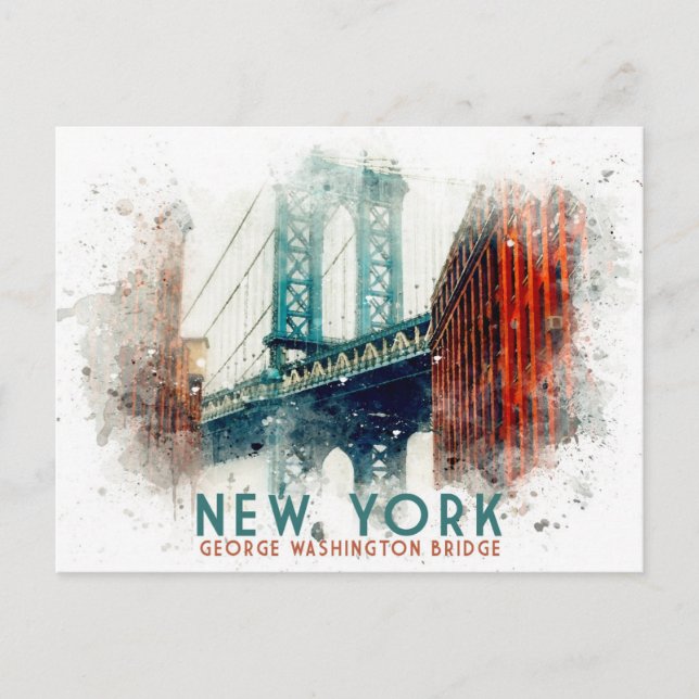 New York George Washington Bridge Retro Travel Vykort (Framsida)