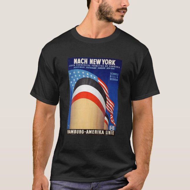 New York Hamburg Tyskland America Steamship Line T T Shirt (Framsida)