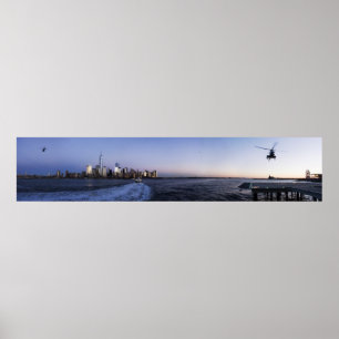 New York hamn med ferryboaten och helikoptrar Poster
