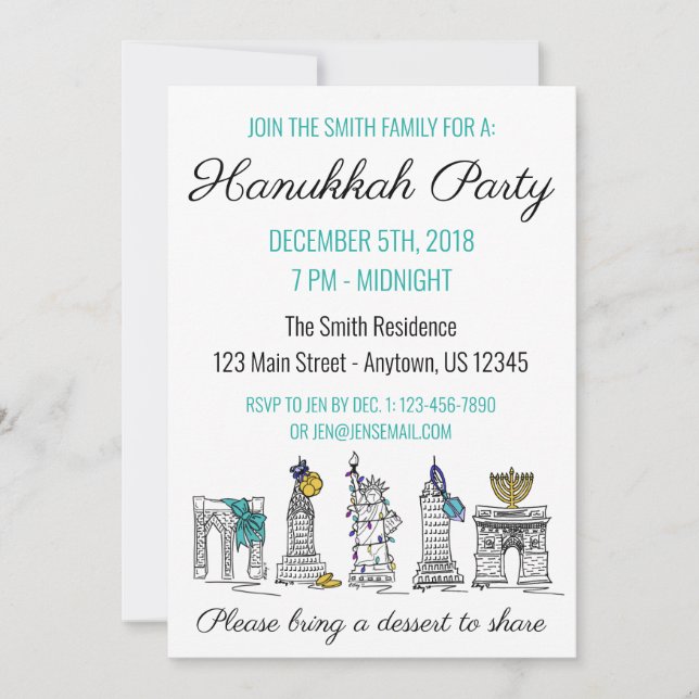 New York Hanukkah NYC Landmärken Judisk Högtid Inbjudningar (Framsida)