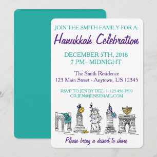 New York Hanukkah NYC Landmarks Jewish Helgdag Inbjudningar