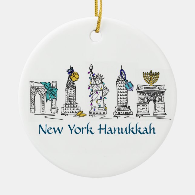 New York Hanukkah NYC Landmarks Jewish Helgdag Julgransprydnad Keramik (Framsidan)