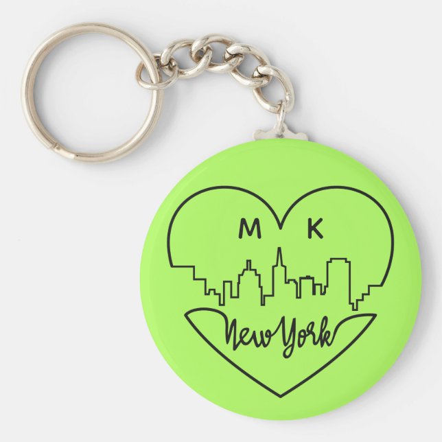 New York Heart anpassningsbar monogram nyckelringa Nyckelring (Framsidan)