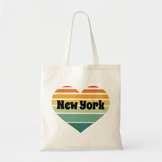 New York Heart Retro Stil Tote Bag Tygkasse (Framsidan)