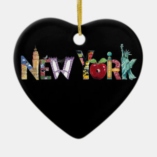 New York hjärtaprydnad Julgransprydnad Keramik