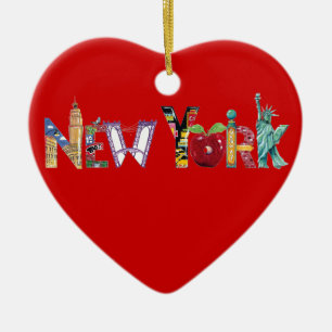 New York hjärtaprydnad Julgransprydnad Keramik