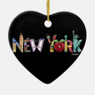 New York hjärtaprydnad Julgransprydnad Keramik