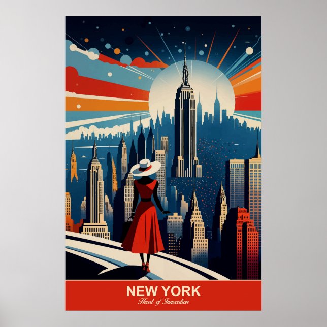 New York: Hjärtat of Innovation Travel Poster (Framsidan)