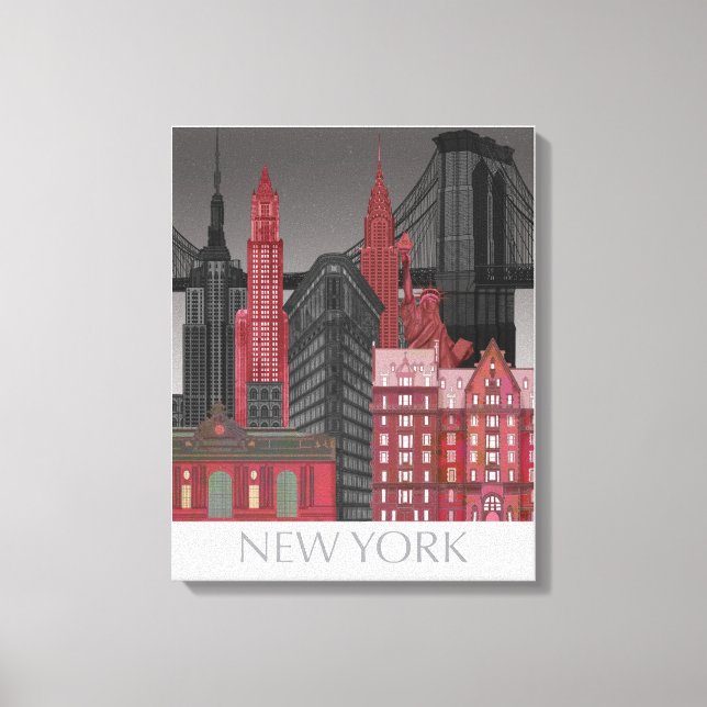 New York-höjder efter natt - röd Canvastryck (Framsida)
