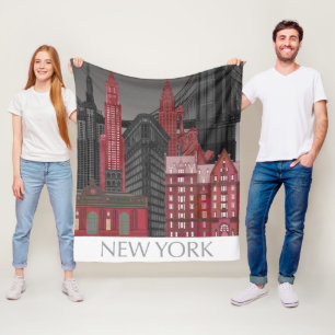 New York-höjder efter natt - röd Fleecefilt