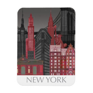New York-höjder efter natt - röd Magnet