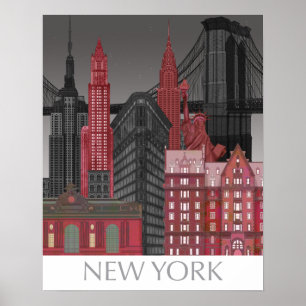 New York-höjder efter natt - röd Poster