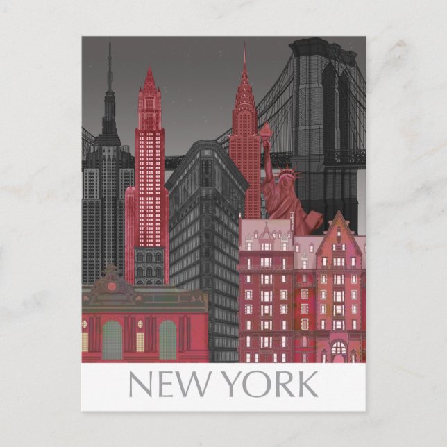 New York-höjder efter natt - röd Vykort (Framsida)