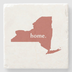 New York Home State Karta Shaped Red Background Stenunderlägg