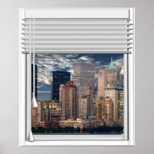 New York horisont beskådar fejkar fönstret med Poster