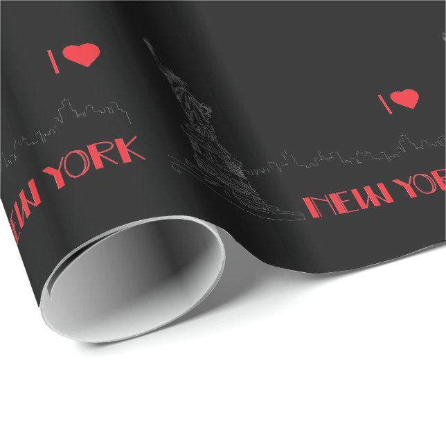 New-York, I kärlek, Statue of Liberty Black Presentpapper (Rullad Hörn)