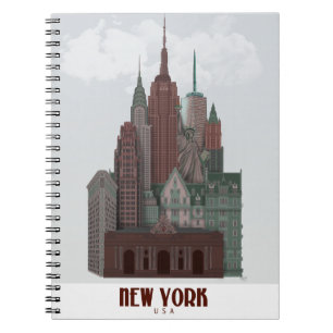 New York i moln - Mörk Red och Grönt Anteckningsbok