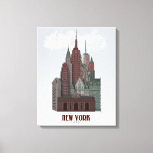 New York i moln - Mörk Red och Grönt Canvastryck
