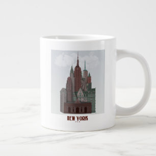 New York i moln - Mörk Red och Grönt Jumbo Mugg