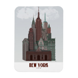 New York i moln - Mörk Red och Grönt Magnet