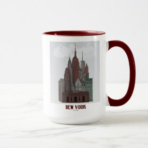 New York i moln - Mörk Red och Grönt Mugg
