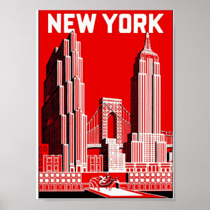 New York i rött, vintage resoraffisch Poster