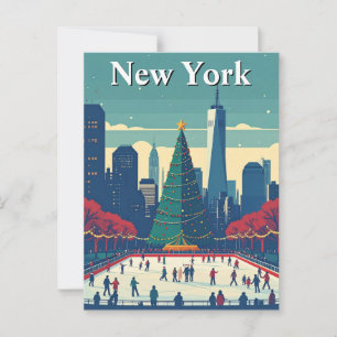New York Ice Rink Julgran Helgdag Travel Vykort