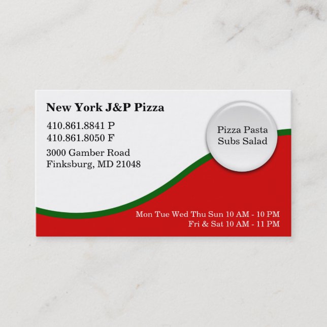 New York J and P Pizza - NEW Visitkort (Framsida)