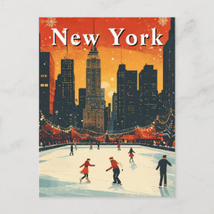 New York jul Ice Skating Retro Vykort