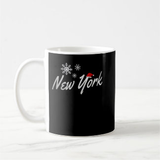 New York-jul med Snöflingor och Santa Hat Kaffemugg