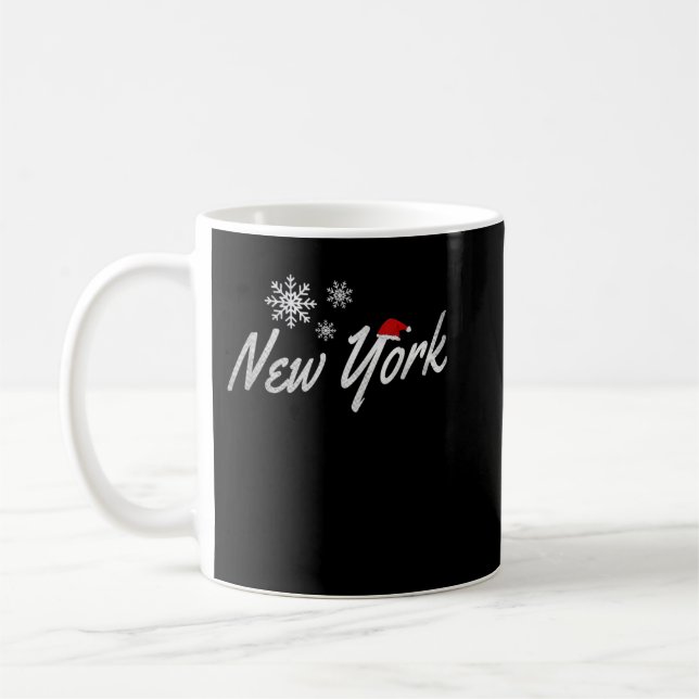 New York-jul med Snöflingor och Santa Hat Kaffemugg (Vänster)