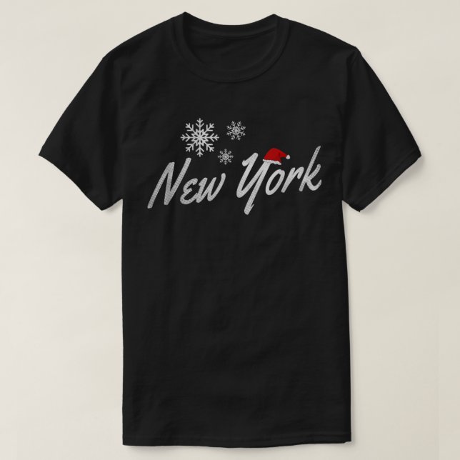 New York-jul med Snöflingor och Santa Hat T Shirt (Design framsida)