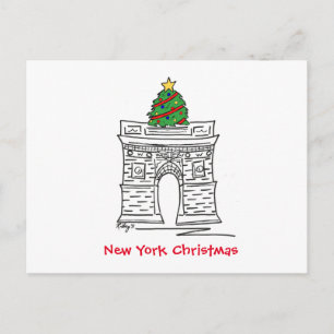 New York Julgran NYC Washington Square Arch Helg Vykort