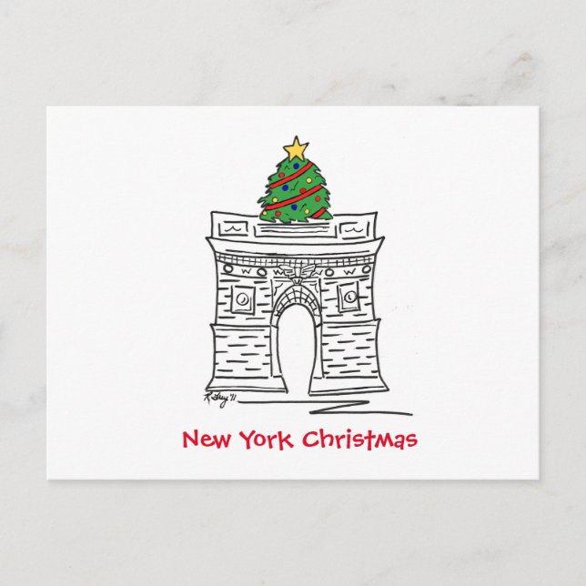 New York Julgran NYC Washington Square Arch Helg Vykort (Framsida)