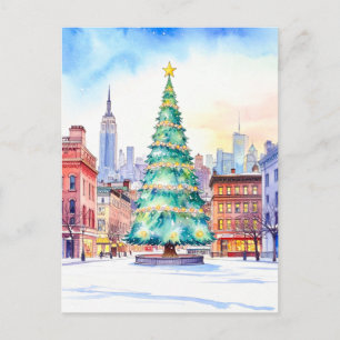 New York julgran och stadsbild Vykort
