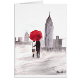 New York kärlek-par med rött paraply Hälsningskort