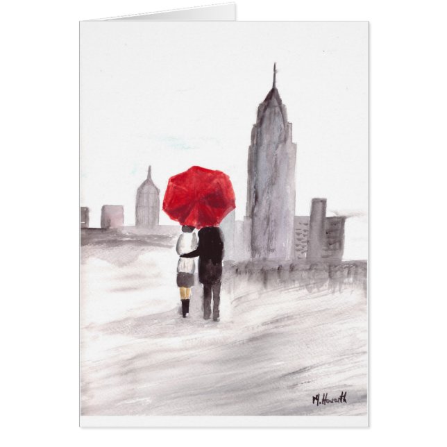 New York kärlek-par med rött paraply Hälsningskort (Framsidan)
