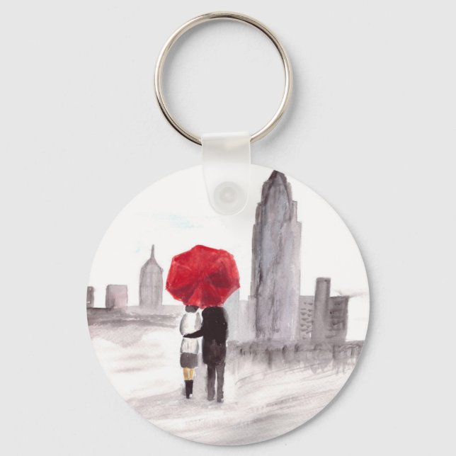 New York kärlek-par med rött paraply Nyckelring (Framsida)