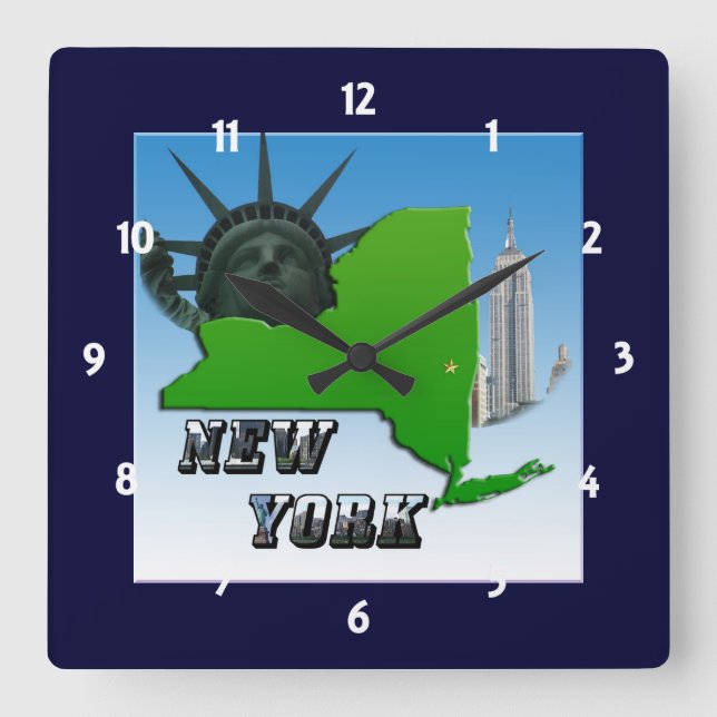New York Karta, Frihetsgudinnan, Monument Clock Fyrkantig Klocka (Framsida)