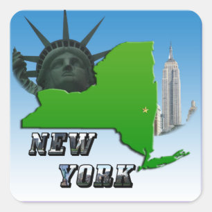 New York Karta, Frihetsgudinnan, monument Fyrkantigt Klistermärke
