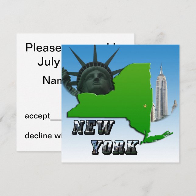 New York Karta, Frihetsgudinnan, monument Inbjudningar (Fram/baksida)