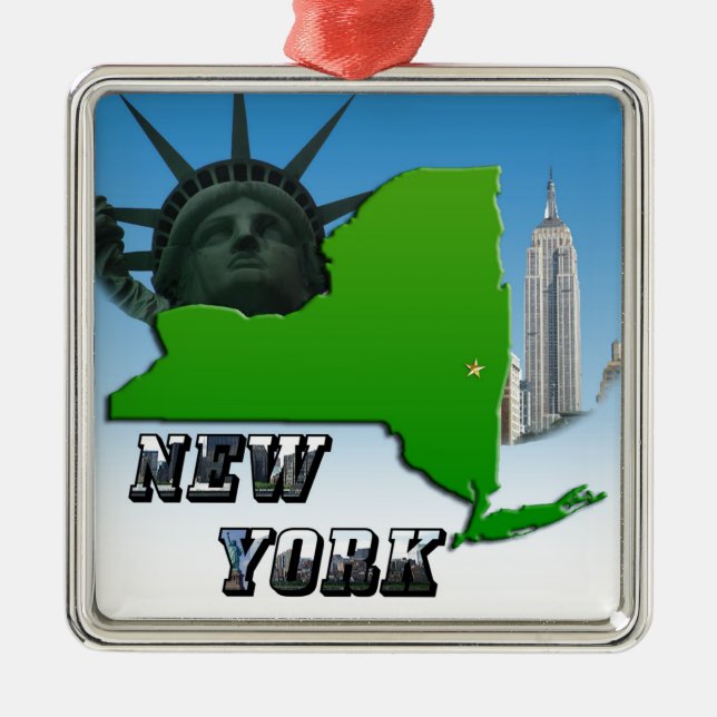 New York Karta, Frihetsgudinnan, monument Julgransprydnad Metall (Framsidan)