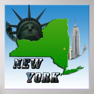 New York Karta, Frihetsgudinnan, monument Poster