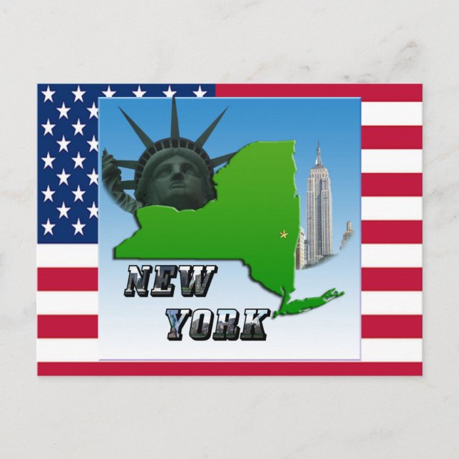 New York-karta, Frihetsgudinnan, Monument Vykort (Framsida)