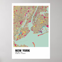 New York Karta Poster - New York Colorful Karta