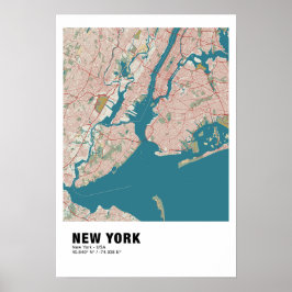 New York Karta Poster - New York Vintage Karta Sti