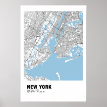 New York Karta Poster - New York White Karta