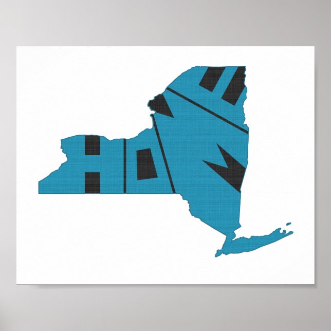 New York Karta Shaped Home State Blue and Black Poster (Framsidan)